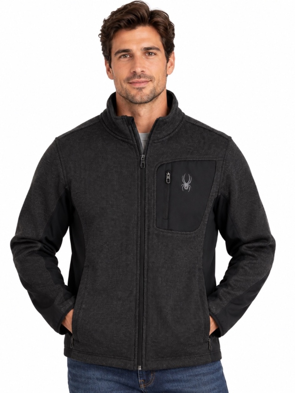 Spyder Men's Large Black Full Zip Sweater Jacket Fleece Softshell Ski Outdoor